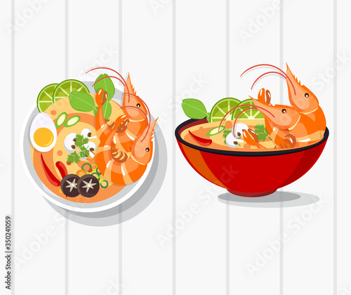 Tom Yum Kung Thai spicy soup vector , thai food