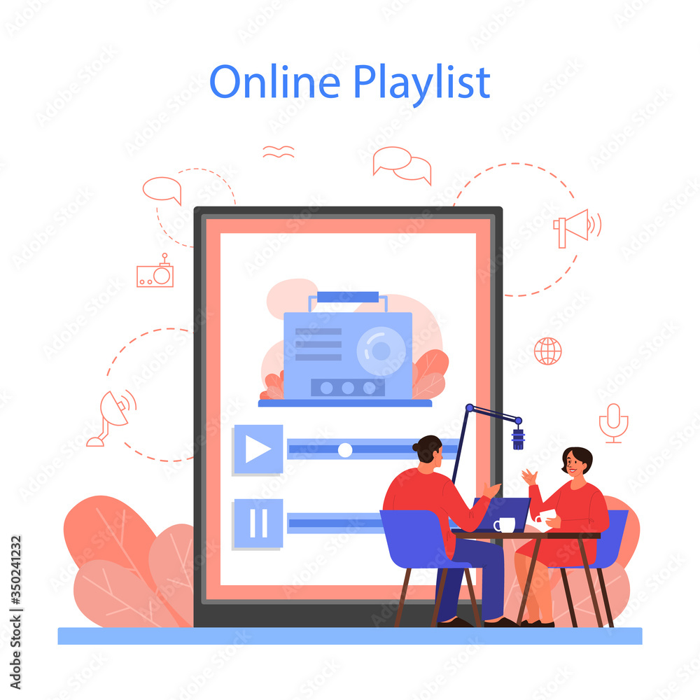 Online radio playlist platform. DJ playing music. Idea of news Stock Vector  | Adobe Stock