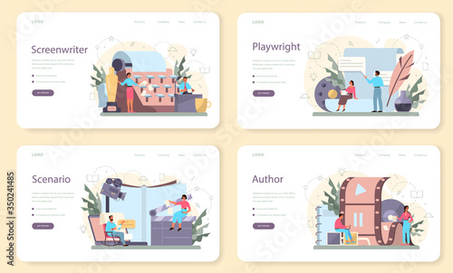 Screenwriter web banner or landing page set. Person create