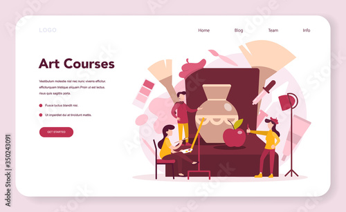 Art education web banner or landing page. Male and female artist