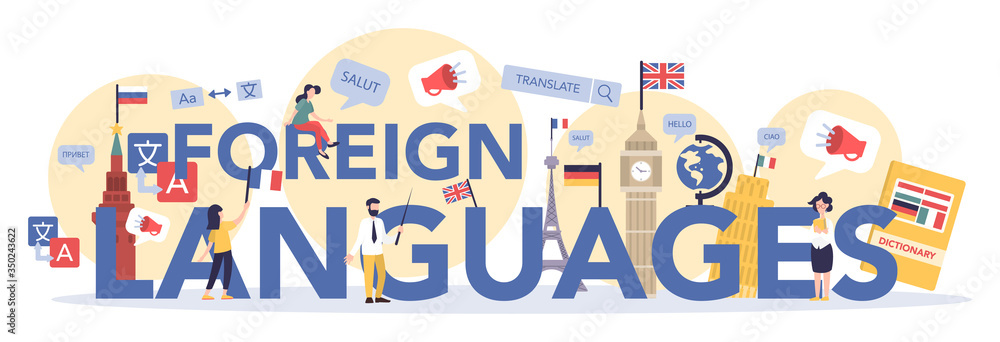 Language learning typographic header concept. Study foreign Language learning typographic header concept. Study foreign