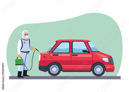 biosafety worker desinfect car for covid19