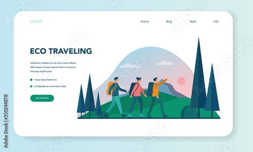 Eco tourism and eco traveling web banner or landing page.