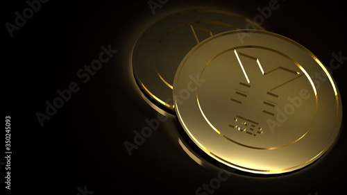 The yuan symbol on gold coins 3d rendering for china Digital Currency Electronic Payment content. photo