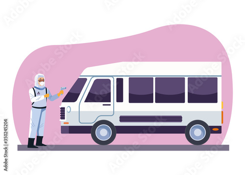 biosafety worker desinfect van for covid19