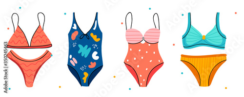 Summer swimming suits collection. Bikini set. Bikini trendy.Fashionable women's underwear.Woman wardrobe garments.