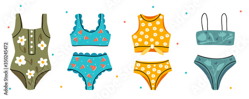 Summer swimming suits collection. Bikini set. Bikini trendy.Fashionable women's underwear.Woman wardrobe garments.