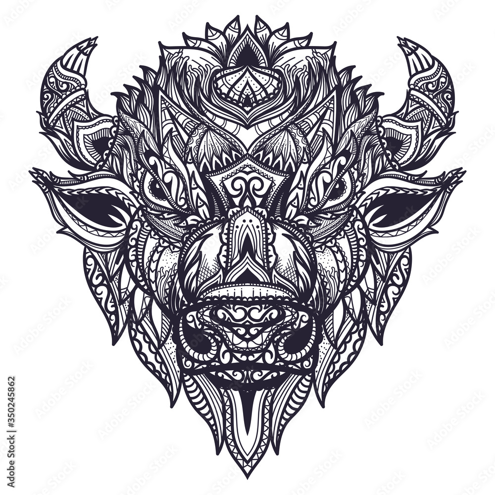 Fototapeta premium Hand drawn doodle zentangle bison head illustration