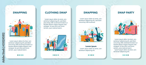 Swap party or flea market mobile application banner set. Clothes