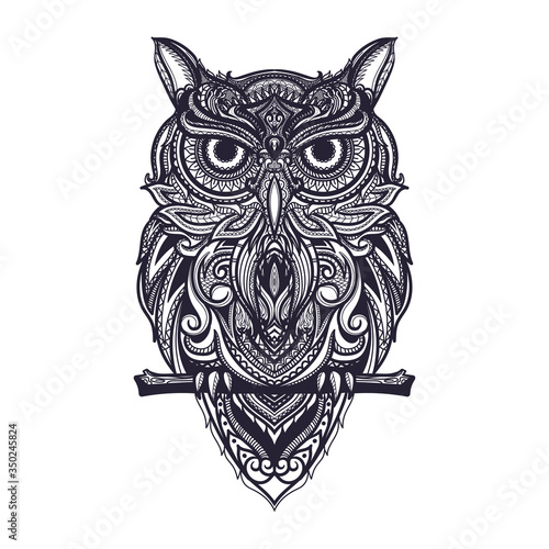 Hand drawn doodle zentangle owl illustration