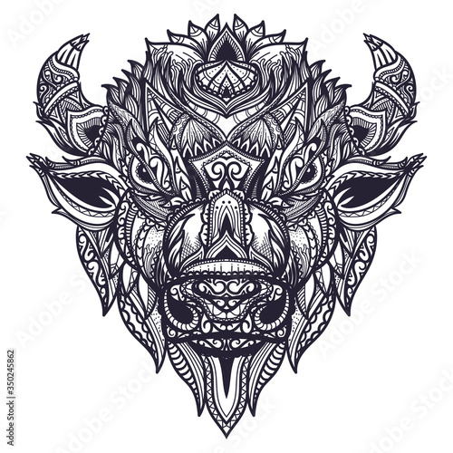 Hand drawn doodle zentangle bison head illustration