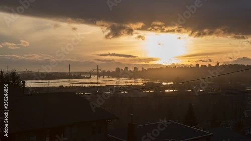 New Westminster, British Columbia, Canada, Sunset  (TIME-LAPSE, WIDE SHOT)