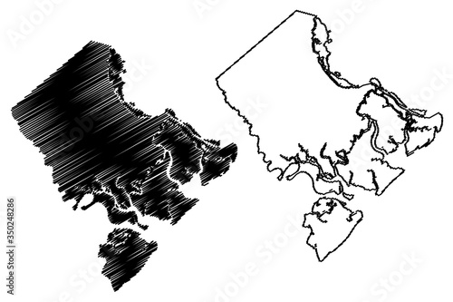 Chatham County, Georgia (U.S. county, United States of America,USA, U.S., US) map vector illustration, scribble sketch Chatham map