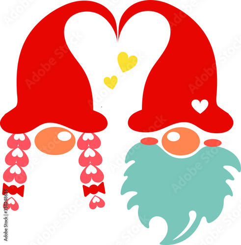 Coppia di gnomi innamorati San Valentino portafortuna illustrazione fantasy fiabe per bambini