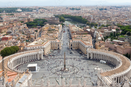 ROME, ITALY - 2014 AUGUST 19. Rome Saint Peters square as seen from above aerial view in Rome.