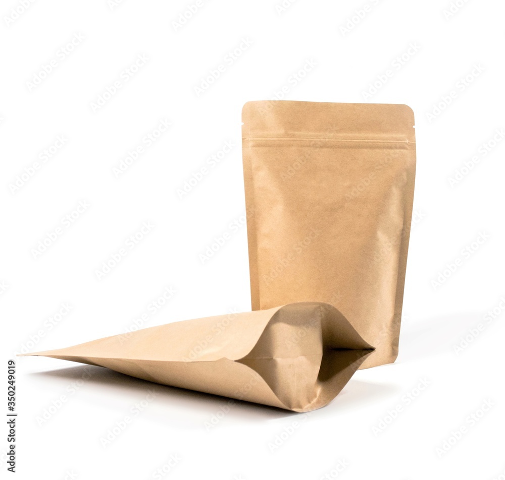 Blank packaging recycled paper bags, coffee bags on white background on white background 3d Illustration Blank packaging recycled paper bags, coffee bags on white background on white background 3d Illustration