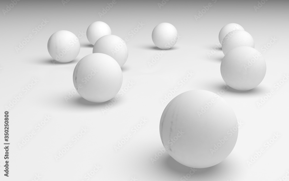 White abstract background. Set of white balls isolated on white backdrop. 3D illustration White abstract background. Set of white balls isolated on white backdrop. 3D illustration