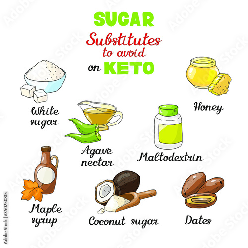 Vector illustration with different sorts of sweeteners for dieting