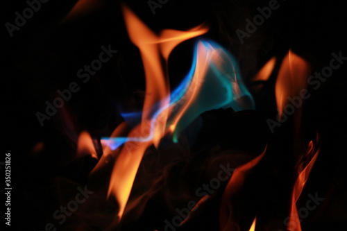 fire in the dark bluish red flame
