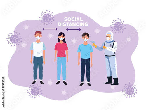 doctor checking temperature for covid19 and social distance