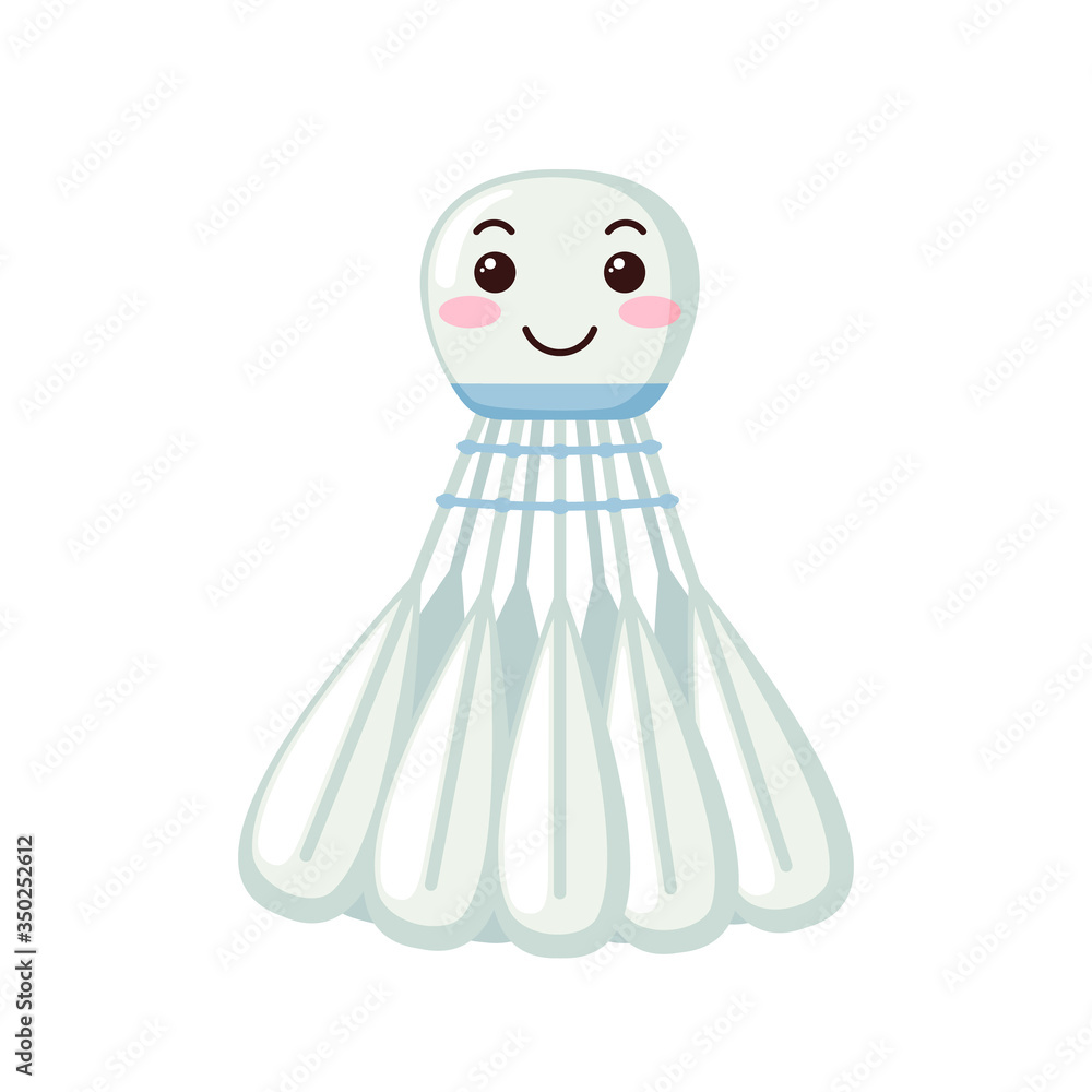 Cute Shuttlecock icon in kawaii style isolated on white background. Cute Shuttlecock icon in kawaii style isolated on white background.