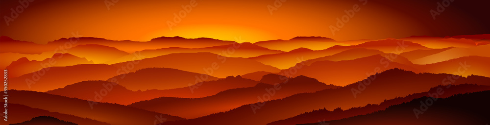 Flat mountain  landscape. Morning in the mountains. Tourism and travelling. Desert. Vector flat design
