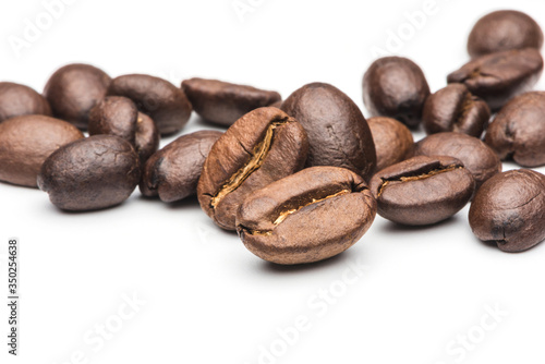 Coffee Beans isolated on white background area for copy space. Fresh roasted coffee beans