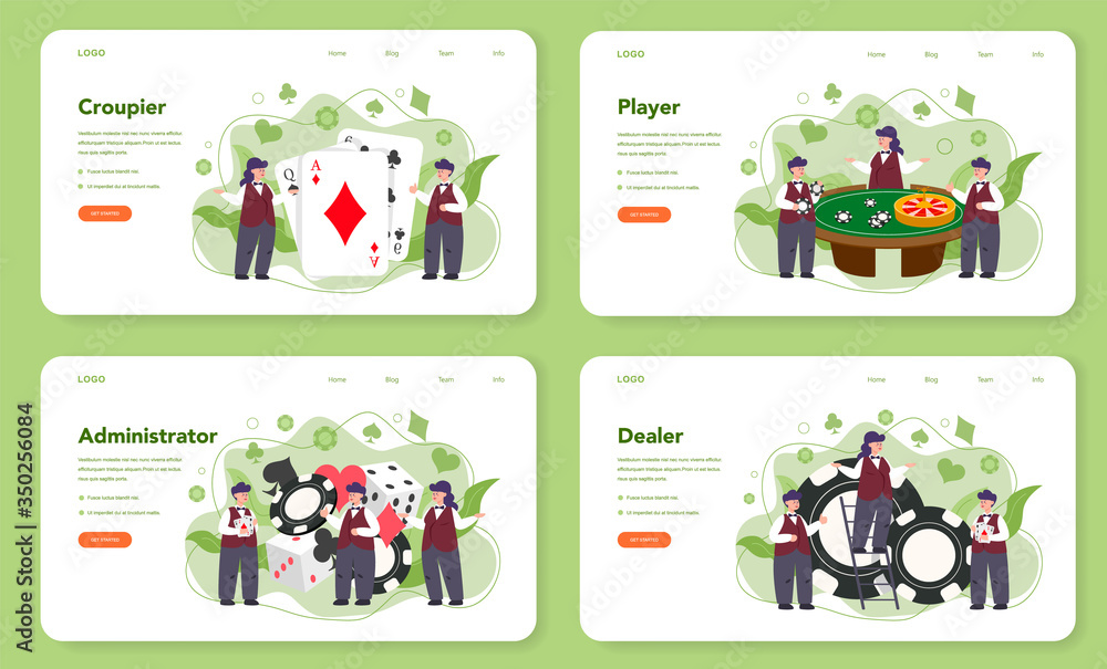 Croupier web banner or landing page set. Dealer in casino near Croupier web banner or landing page set. Dealer in casino near