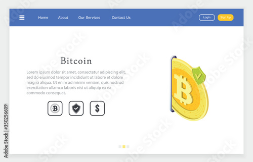 Bitcoin security, isometric illustration of bitcoin with security shield.