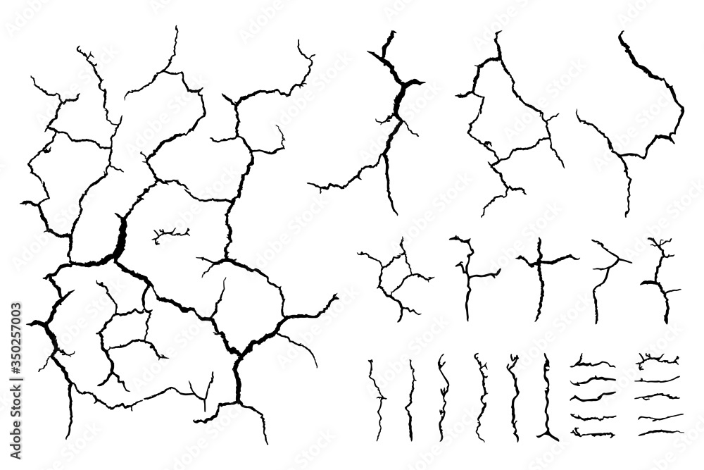 details lots element of broken crack lines on ground against white background details lots element of broken crack lines on ground against white background