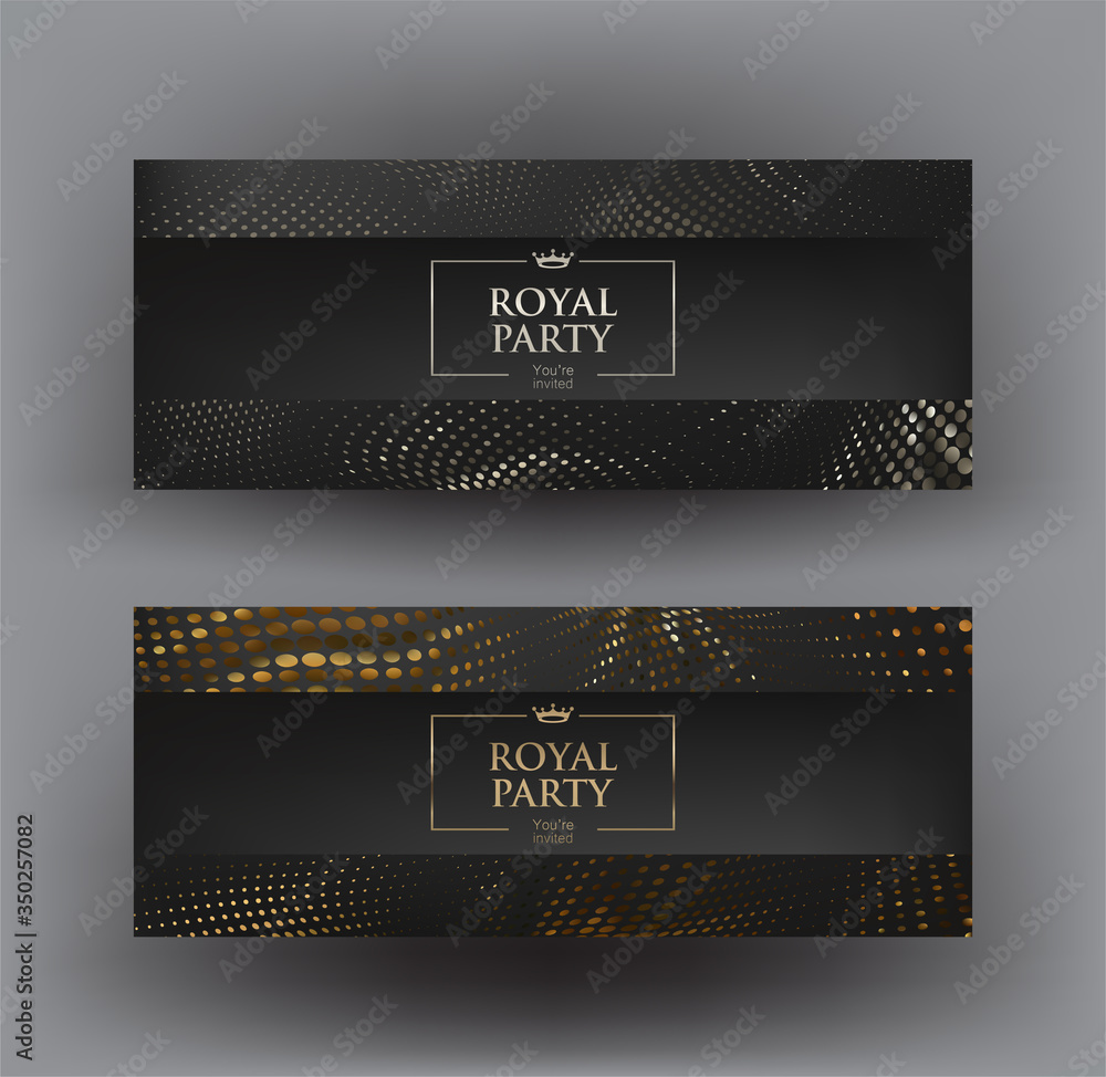 Royal party invitation cards with wavy halftone effect. Vector illustration - obrazy, fototapety, plakaty 