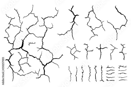 details lots element of broken crack  lines on ground against white background