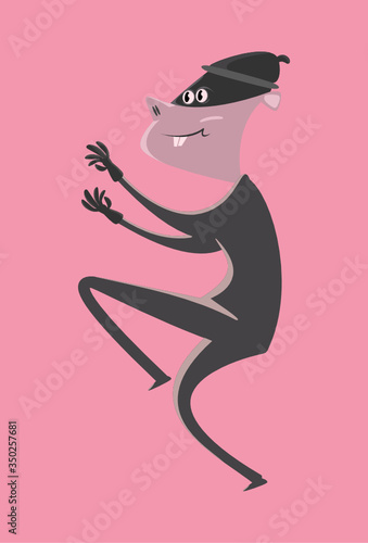Fully editable vector Illustration of a sneaky thief walking on tiptoes