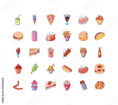 set of icons food on white background