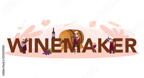 Wine maker typographic header concept. Man wearing his apron