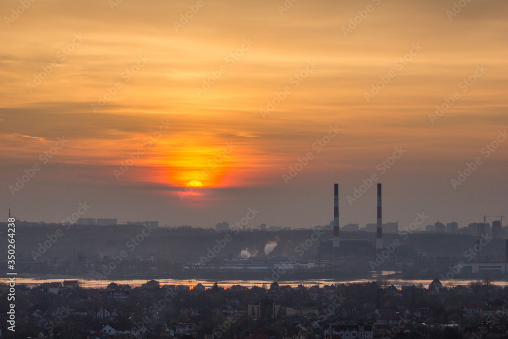 evening sun urban landscape in Kyiv