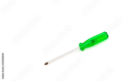 Screwdriver on a white background Your own home repair and renovation tool. Develop engineering knowledge White background.