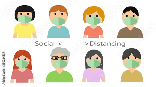 Social Distancing, People keeping distance concept art