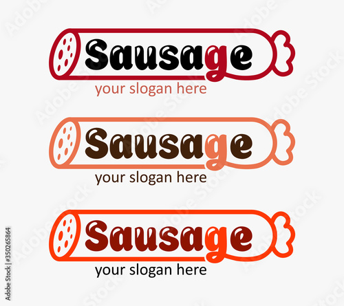 Sausage store, market, shop logo. Butcher icon. Barbecue party logotype. Design for print, emblem, t-shirt, party decoration, sticker, logotype.