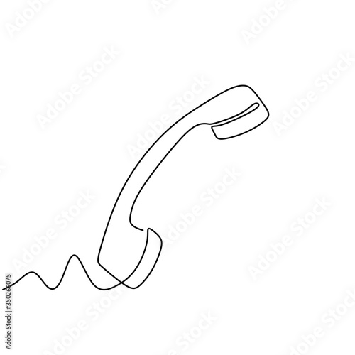 One line drawing of isolated vector object phone receiver. Telephone icon isolated on white background. Vector illustration for banner, web, design element, template, postcard.