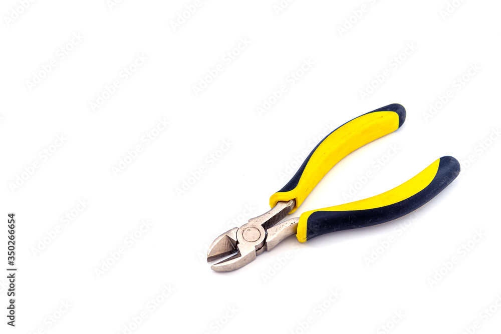 The yellow pliers isolate on the white background.