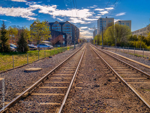 perspective of railway tracks in the city