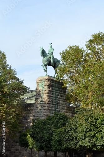 GERMANY, COLOGNE-2018: Monument to the last German Emperor Wilhelm II. Equestrian sculpture at the Western end of the Hohenzollern bridge