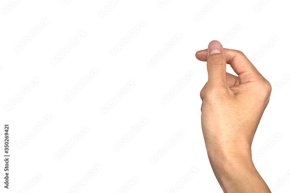 Hold something Man hand sign isolated on white background Hold something Man hand sign isolated on white background