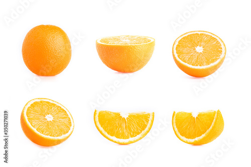 Orange collection. orange slices isolated on white background. fruit