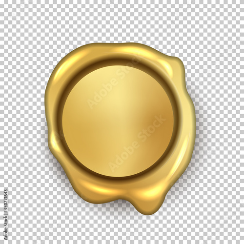 Golden wax seal isolated on transparent background