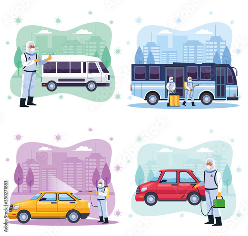 biosafety workers desinfect transport services for covid19