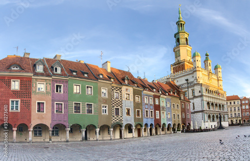 Crooked medieval houses at main square in Poznan Poland