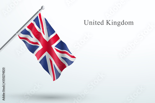 UK Flag Waving Hanging Down 3d Flagpole Vector