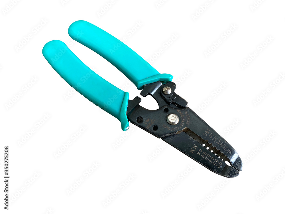 Wiring Pliers with green handle For use in stripping cables and jump cables. Suitable for technicians, experts want to use for electrical equipment. Isolated on white background with clipping path. Wiring Pliers with green handle For use in stripping cables and jump cables. Suitable for technicians, experts want to use for electrical equipment. Isolated on white background with clipping path.